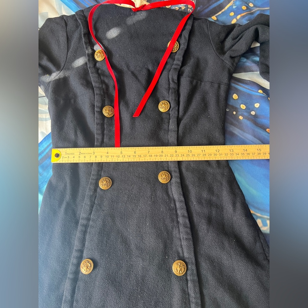 Chic Navy Double-Breasted Long Sleeve Dress - Picture 7 of 8